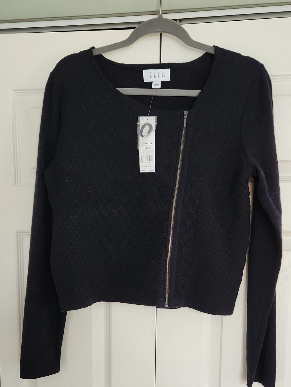 Elle Black Quilted Zip-Front Cropped Cardigan